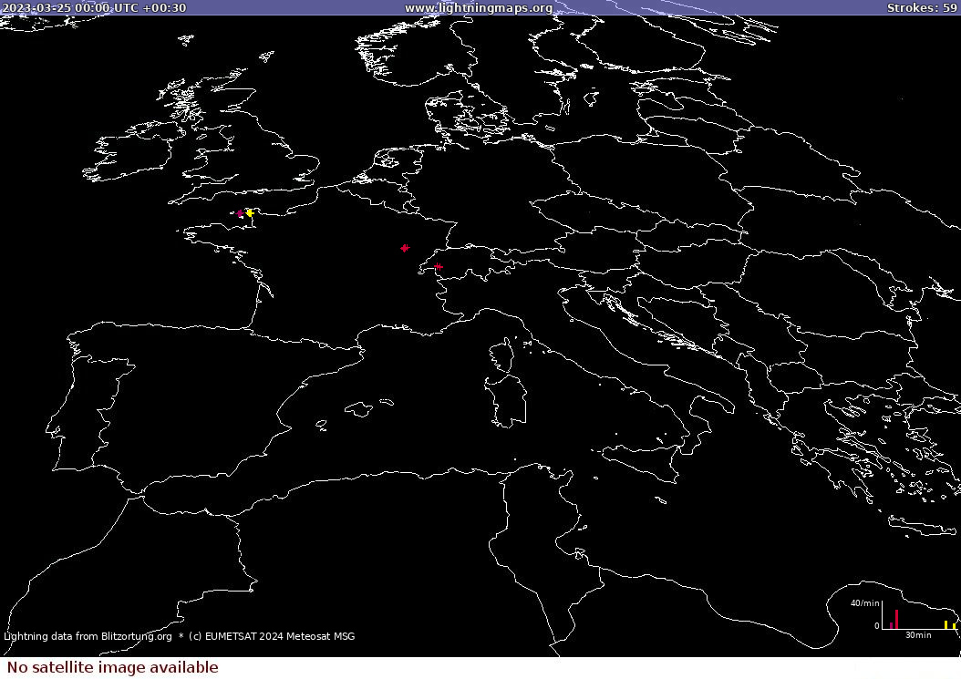 Lightning map Sat: Europe Clouds + Rain 2023-03-25 (Animation)