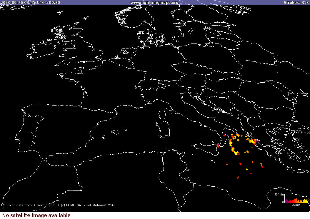 Lightning map Sat: Europe Clouds + Rain 2023-09-26 (Animation)