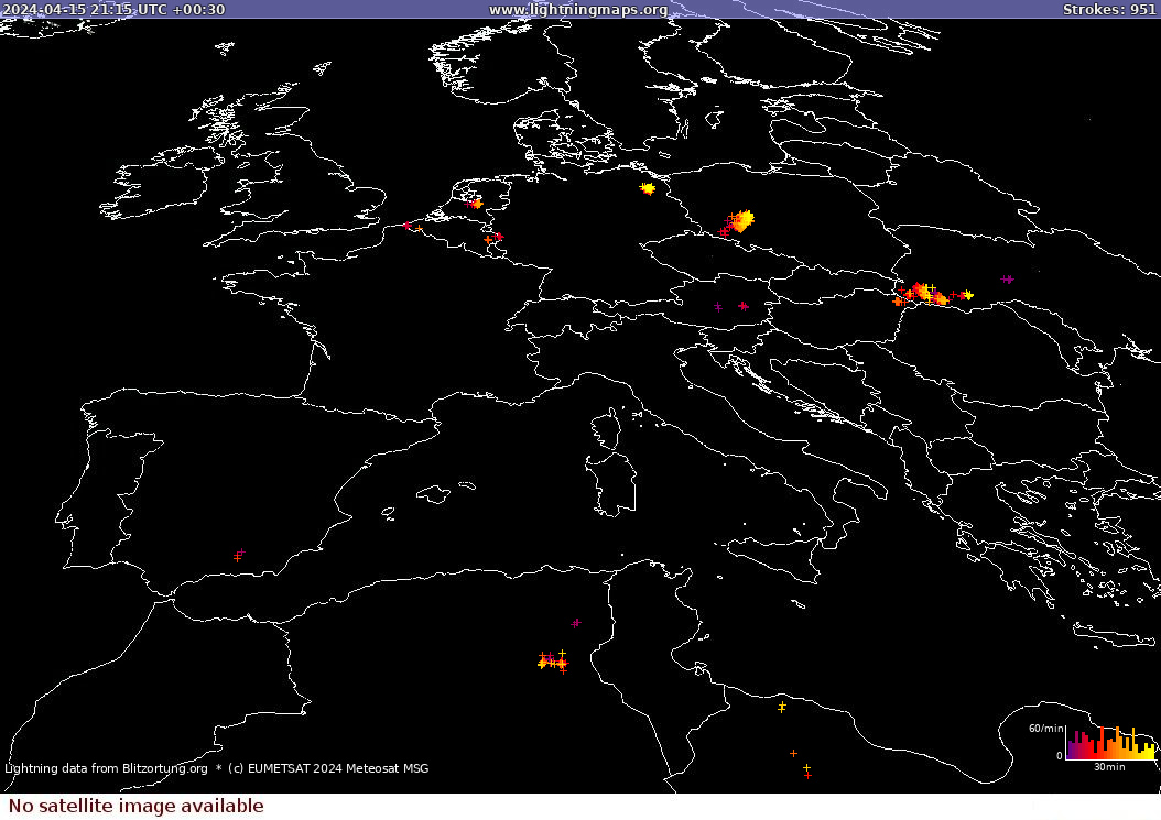Lightning map Sat: Europe Clouds + Rain 2024-04-16 (Animation)