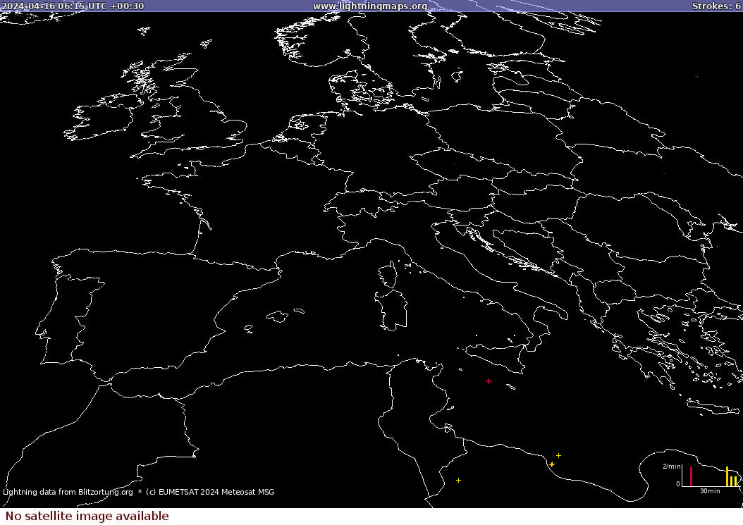 Lightning map Sat: Europe Clouds + Rain 2024-04-16 (Animation)