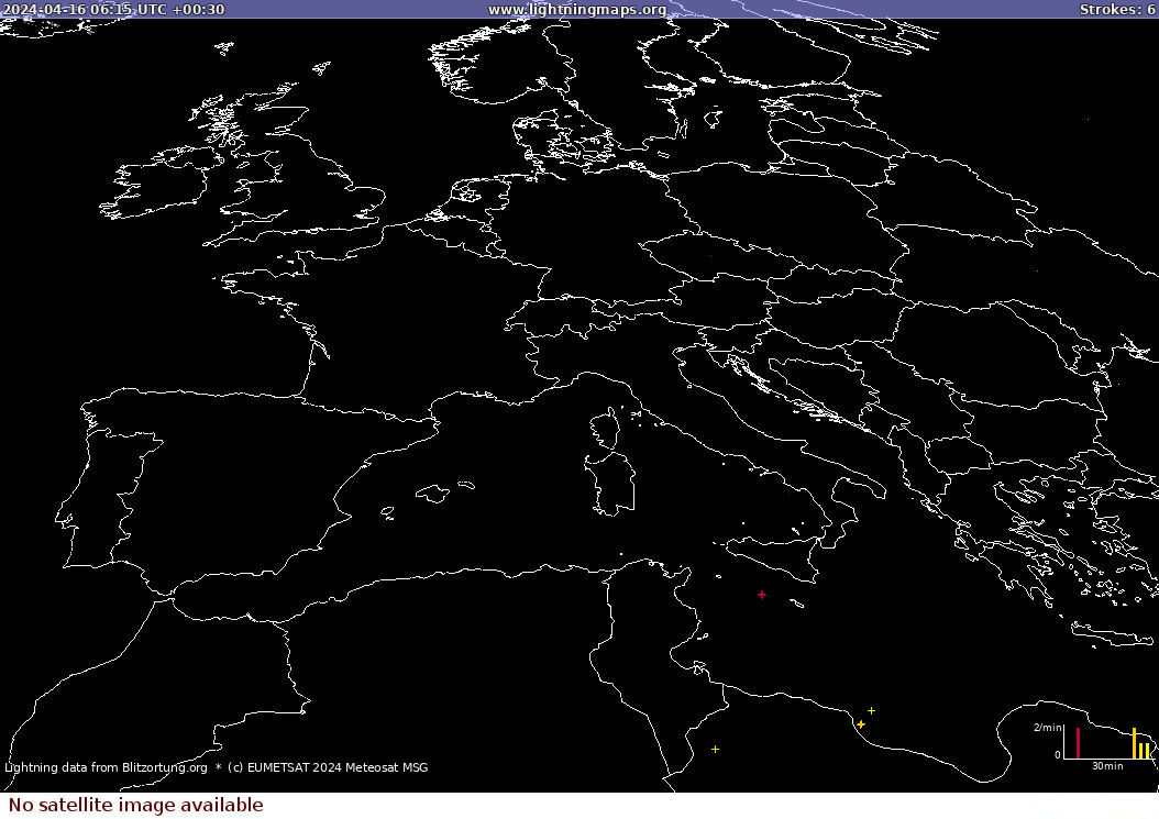 Blixtkarta Sat: Europe Clouds + Rain 2024-04-16 (Animering)