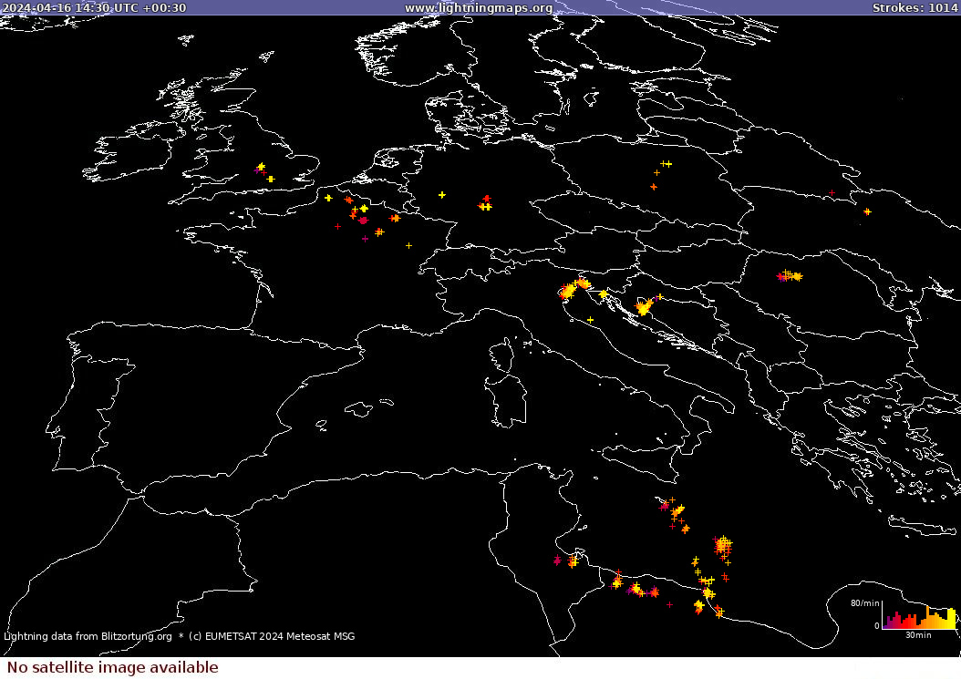 Mapa blesků Sat: Europe Clouds + Rain 16.04.2024 (Animace)