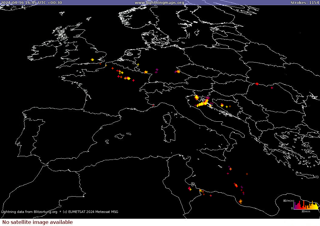 Lightning map Sat: Europe Clouds + Rain 2024-04-16 (Animation)