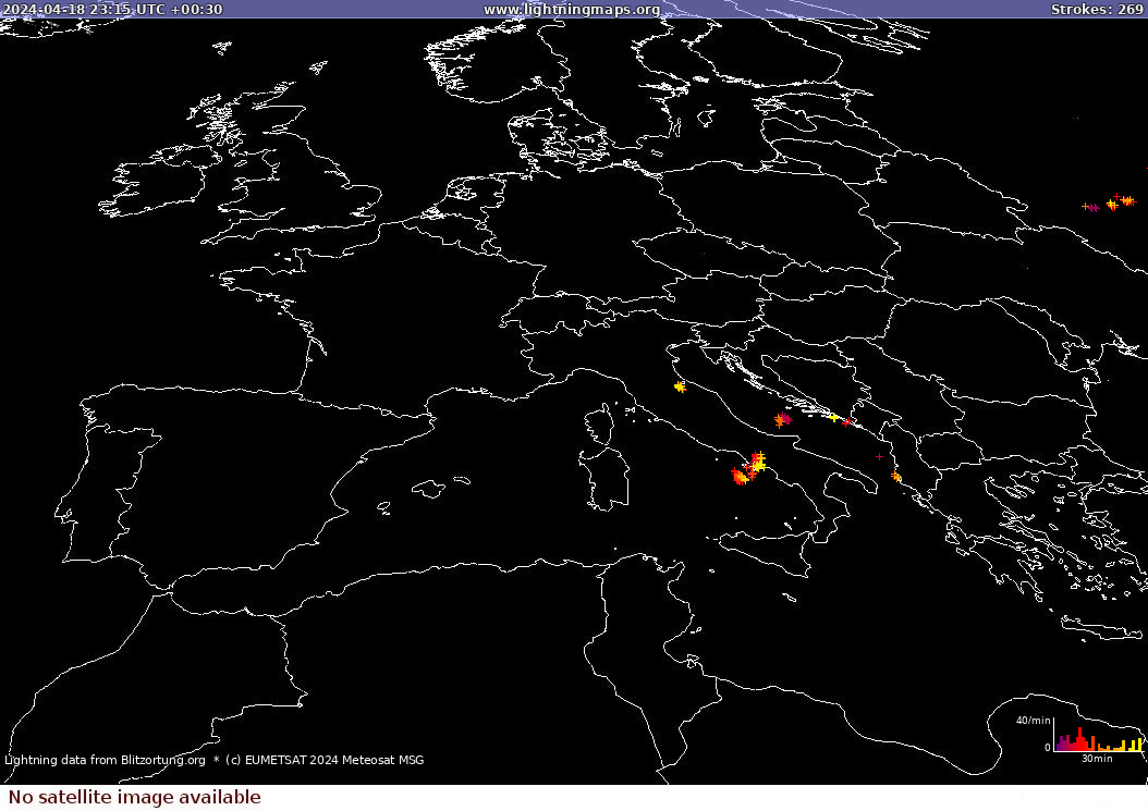 Mapa bleskov Sat: Europe Clouds + Rain 19.04.2024 (Animácia)