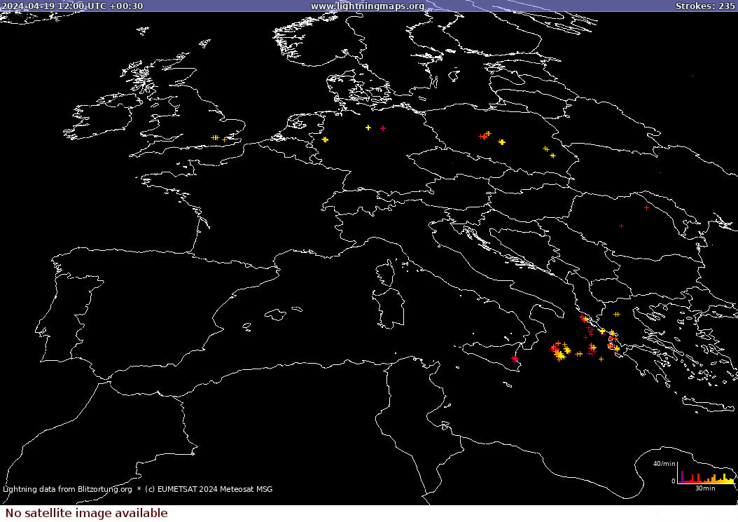 Mappa dei fulmini Sat: Europe Clouds + Rain 19.04.2024 (Animazione)