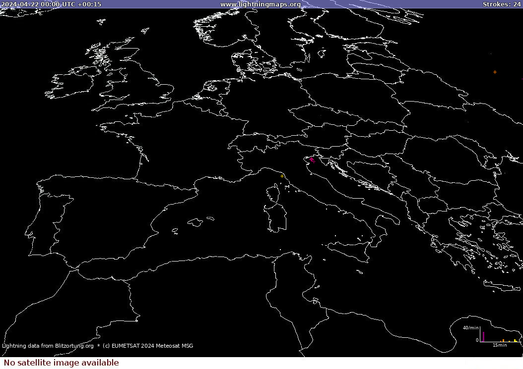 Carte de la foudre Sat: Europe Clouds + Rain 22/04/2024