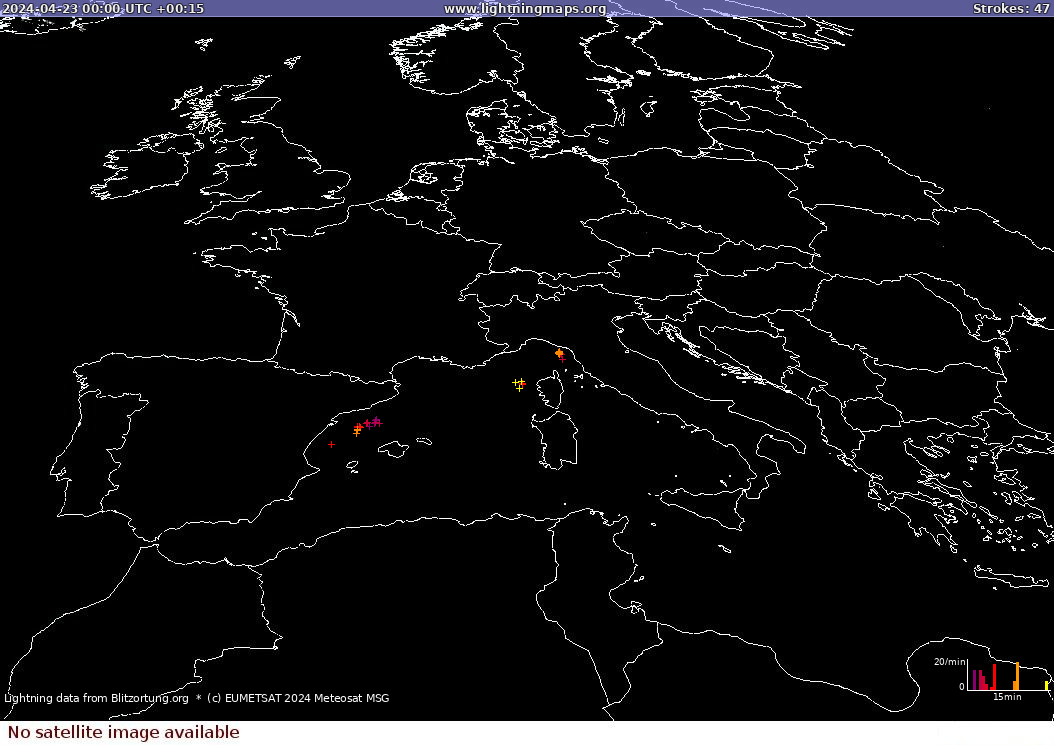 Carte de la foudre Sat: Europe Clouds + Rain 23/04/2024