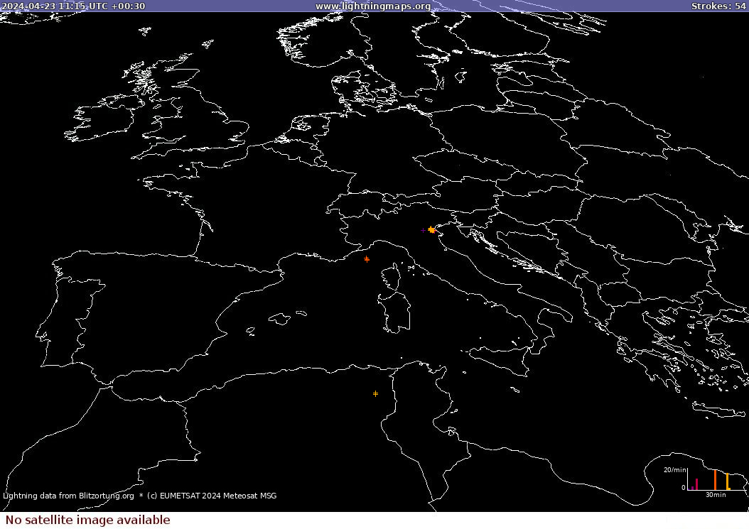 Mapa wyładowań Sat: Europe Clouds + Rain 2024-04-23 (Animacja)