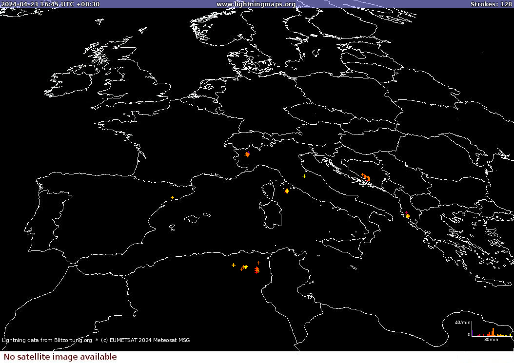 Bliksem kaart Sat: Europe Clouds + Rain 23.04.2024 (Animatie)