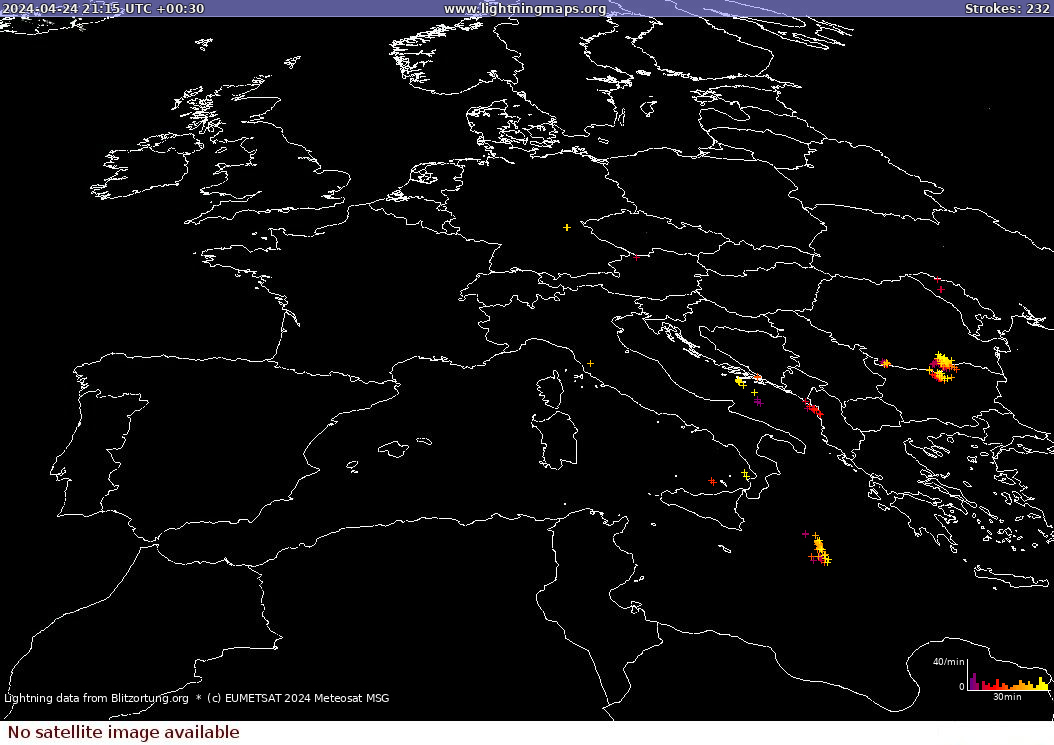 Lightning map Sat: Europe Clouds + Rain 2024-04-25 (Animation)