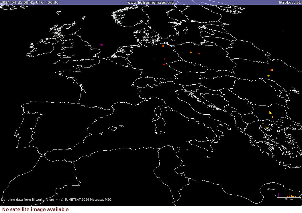 Mappa dei fulmini Sat: Europe Clouds + Rain 25.04.2024 (Animazione)