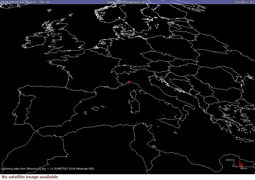 Carte de la foudre Sat: Europe Clouds + Rain 26/04/2024 (Animation)