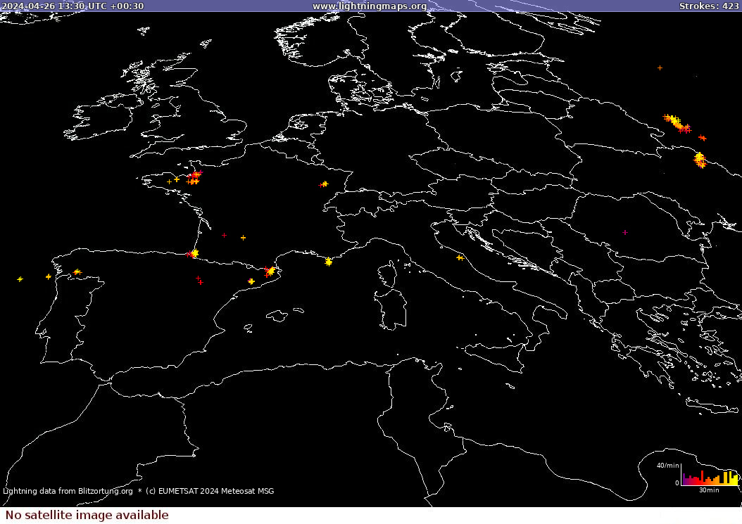 Карта блискавок Sat: Europe Clouds + Rain 26.04.2024 (Анімація)