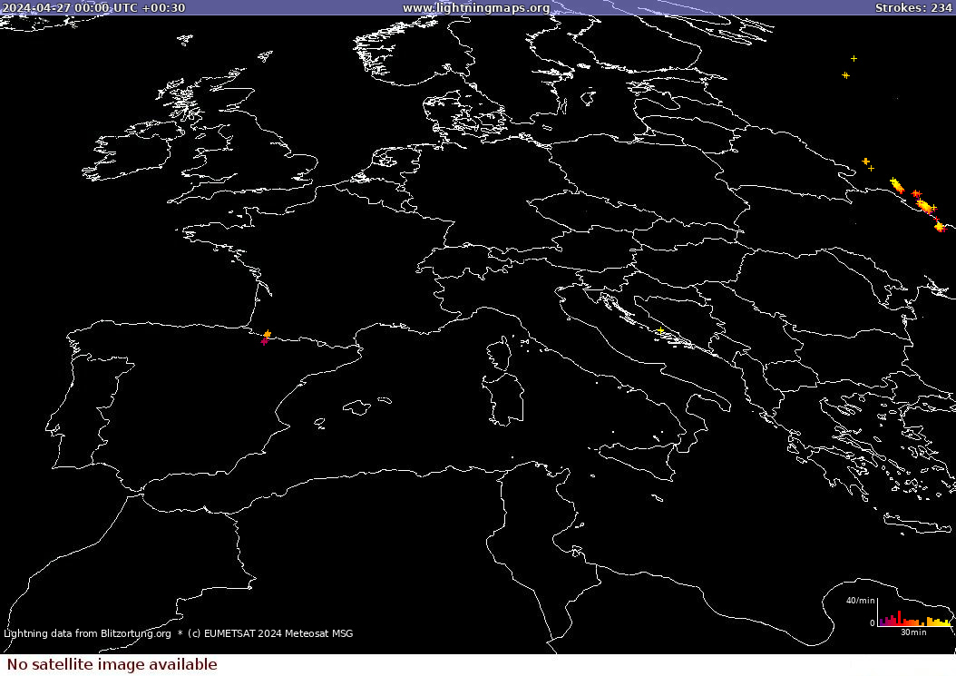 Lightning map Sat: Europe Clouds + Rain 2024-04-27 (Animation)