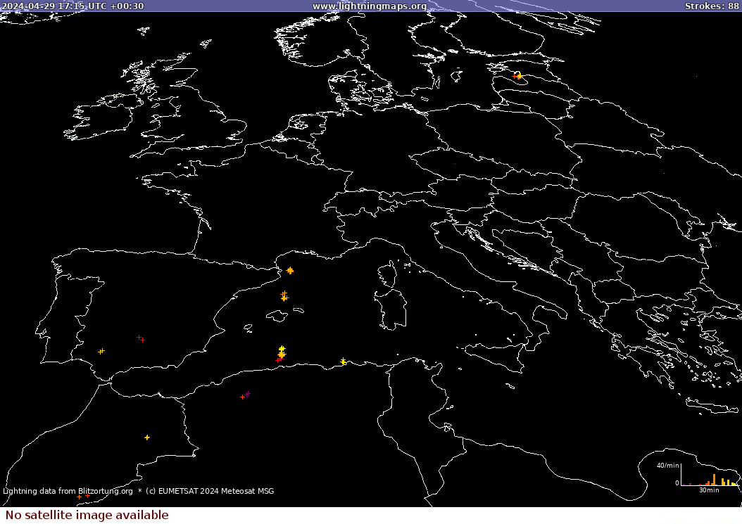 Lightning map Sat: Europe Clouds + Rain 2024-04-29 (Animation)