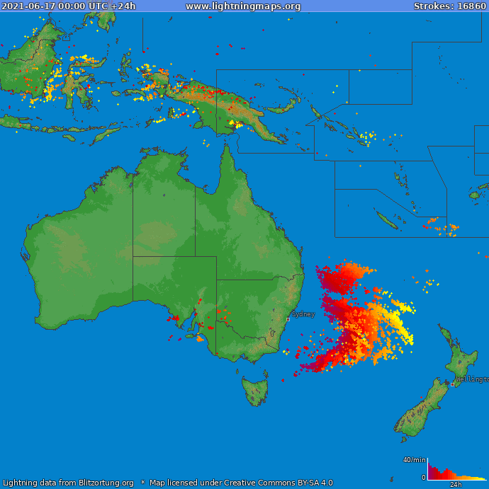 Lightning map Oceania 2021-06-17