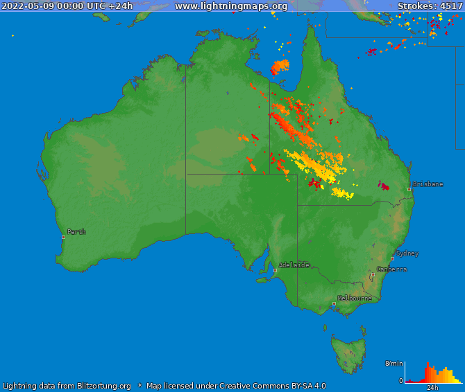 Mapa bleskov Australia 09.05.2022