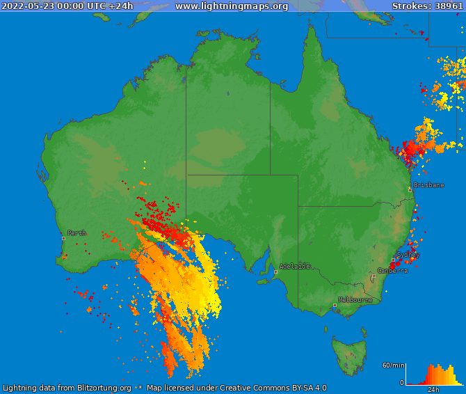 Mapa bleskov Australia 23.05.2022