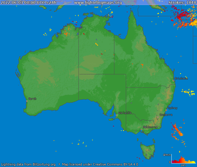 Carte de la foudre Australia 03/06/2022