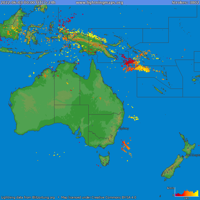 Mapa bleskov Oceania 03.06.2022