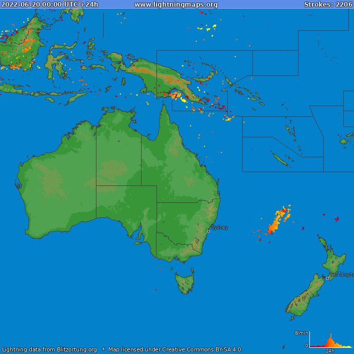 Mappa dei fulmini Oceania 20.06.2022