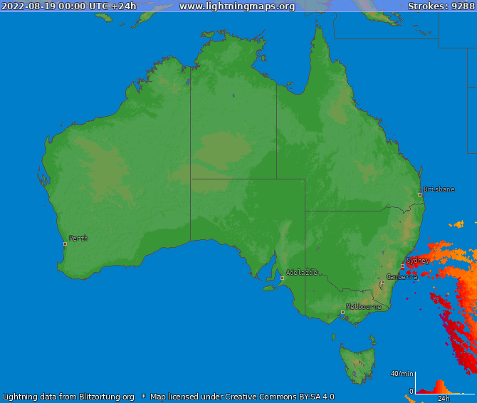 Карта блискавок Австралія 19.08.2022