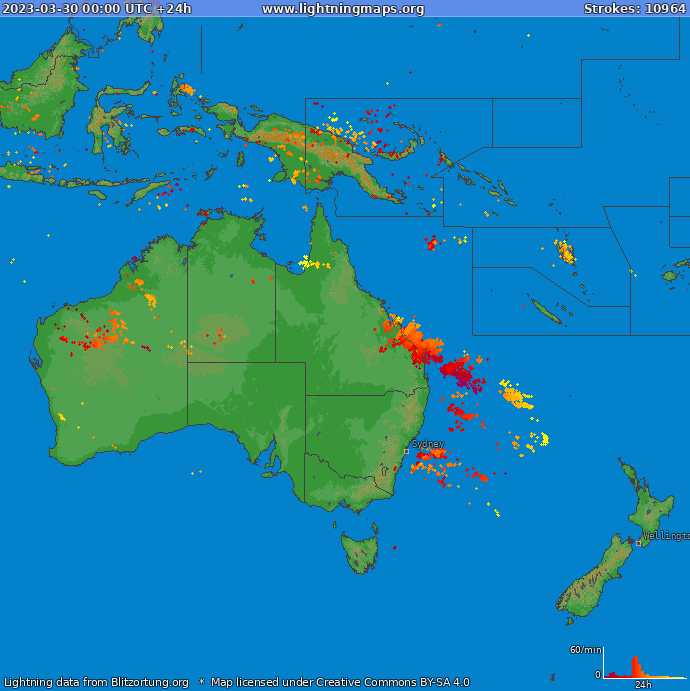 Lightning map Oceania 2023-03-30