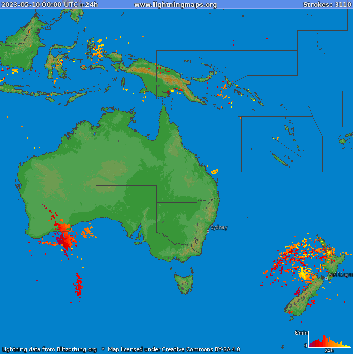 Lightning map Oceania 2023-05-10