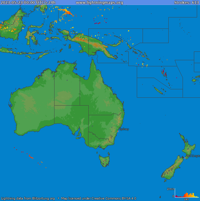 Lightning map Oceania 2023-05-23