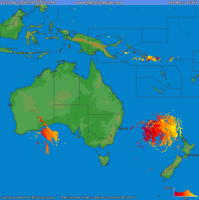 Mapa blesků Oceania 20.06.2023