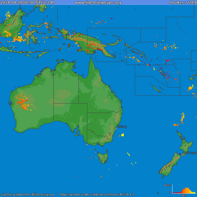Mapa wyładowań Oceania 2024-04-28
