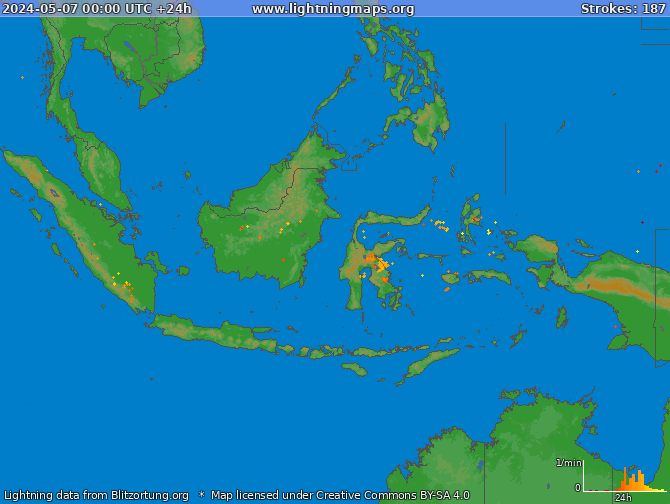 Carte de la foudre Indonesia 07/05/2024