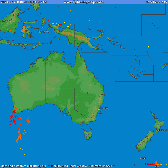 Mapa blesků Oceania 10.05.2024