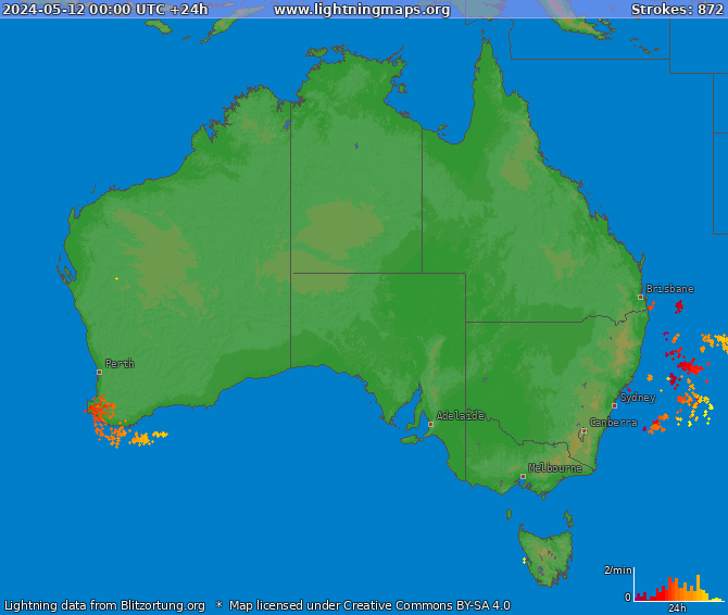 Mapa bleskov Australia 12.05.2024