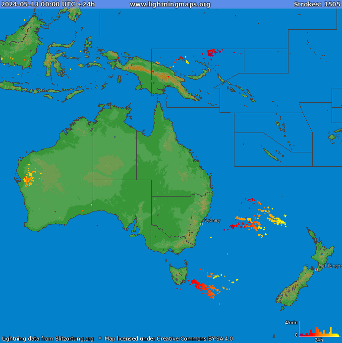 Mapa blesků Oceania 13.05.2024