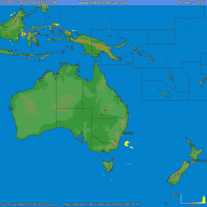 Mapa bleskov Oceania 16.05.2024