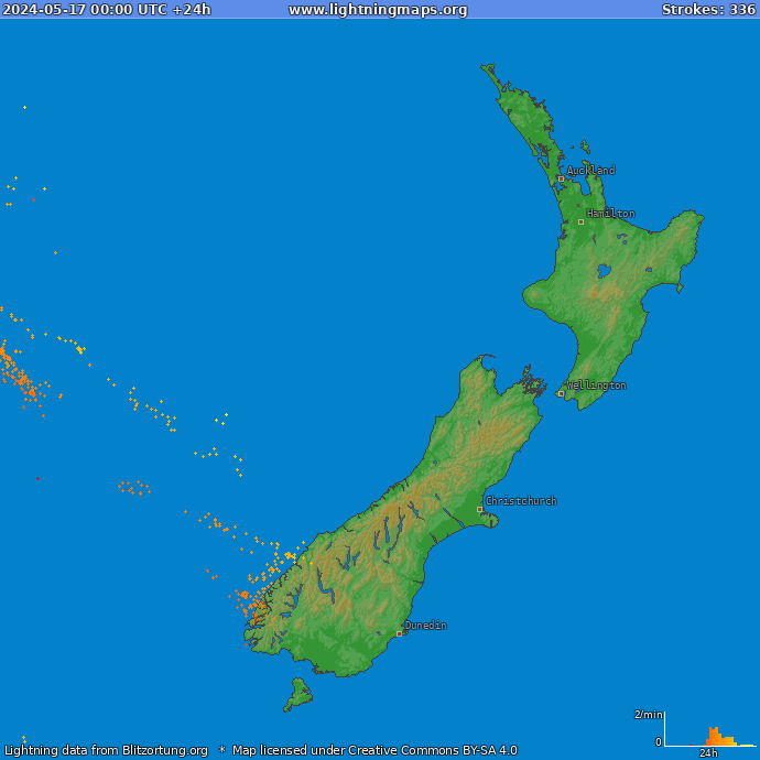 Mapa wyładowań Nowa Zelandia 2024-05-17
