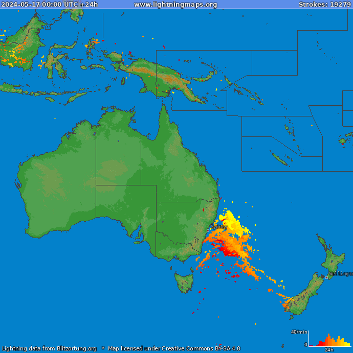 Bliksem kaart Oceania 17.05.2024