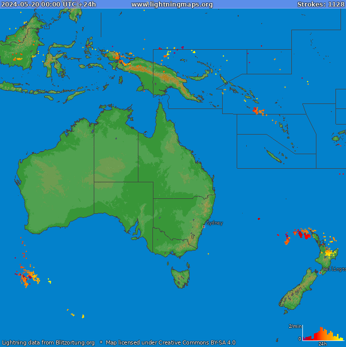 Mapa blesků Oceania 20.05.2024
