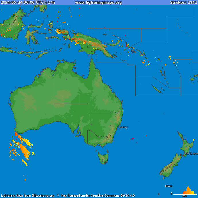 Mapa wyładowań Oceania 2024-05-24