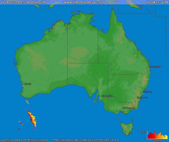 Mapa bleskov Australia 24.05.2024 (Animácia)