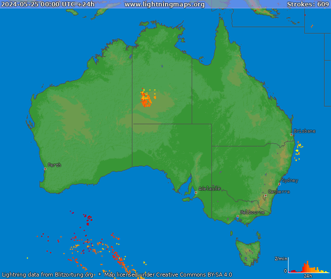 Mapa bleskov Australia 25.05.2024