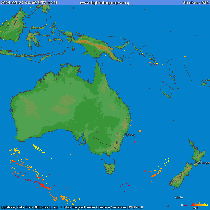 Mapa bleskov Oceania 27.05.2024