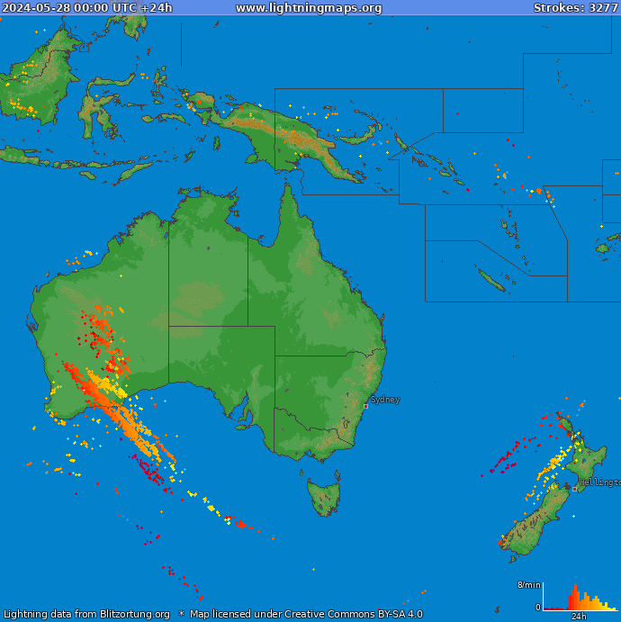 Mapa bleskov Oceania 28.05.2024