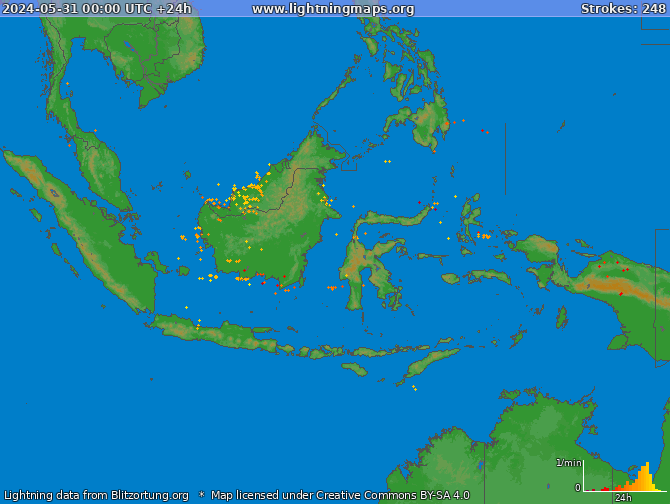Bliksem kaart Indonesia 31.05.2024