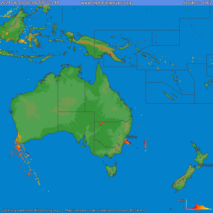 Mapa wyładowań Oceania 2024-06-01