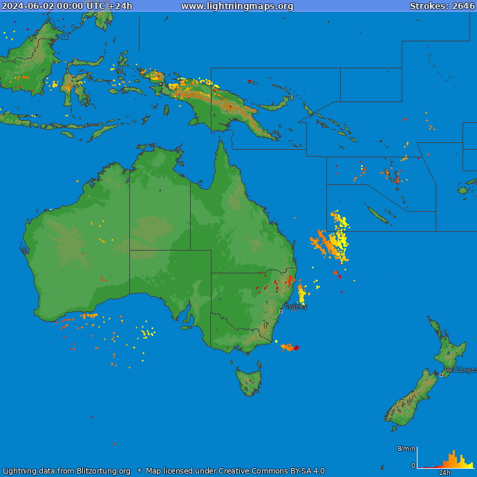 Mapa bleskov Oceania 02.06.2024