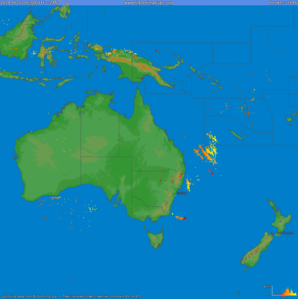 Mapa wyładowań Oceania (Big) 2024-06-02