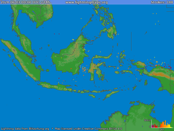 Mappa dei fulmini Indonesia 03.06.2024