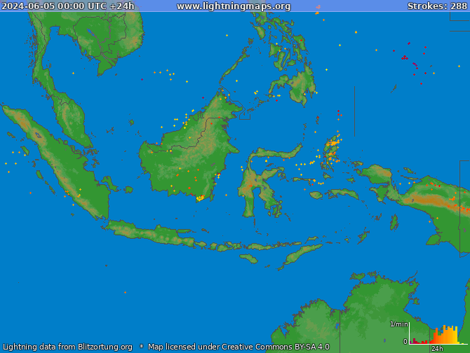 Mappa dei fulmini Indonesia 05.06.2024